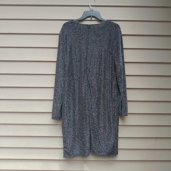 Simply Emma Plus Evening Cocktail Dress Metallic Sparkle Black Silver Wrap - Picture 8 of 12